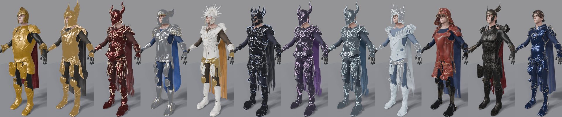 All twelve Lv120 armor sets side by side