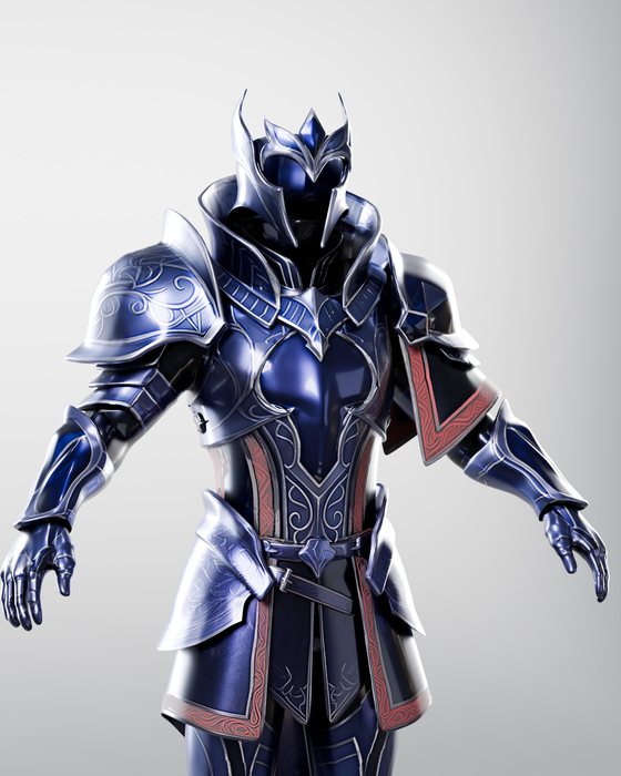 Blue Knight armor, close-up