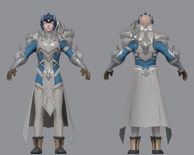 Silver Paladin outfit, front and back